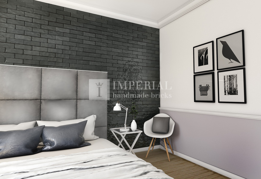Pyrite Designer Glazed Brick Tiles by Imperial Bricks create a stunning feature wall in this bedroom